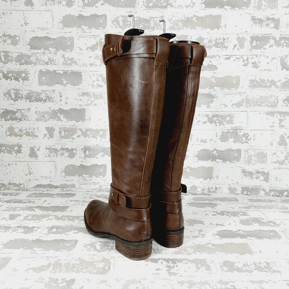 Franco Sarto Women's Canary Tall Riding Brown Leather Low Heel Boots T490 - Picture 3 of 9